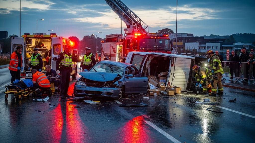 Car accident scene with emergency responders