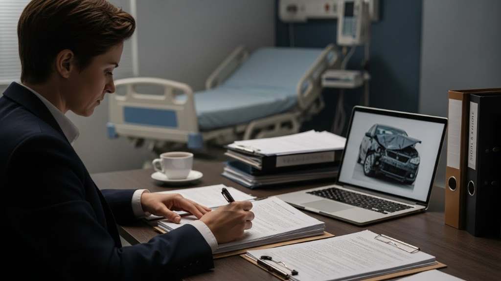 Person reviewing medical records at desk